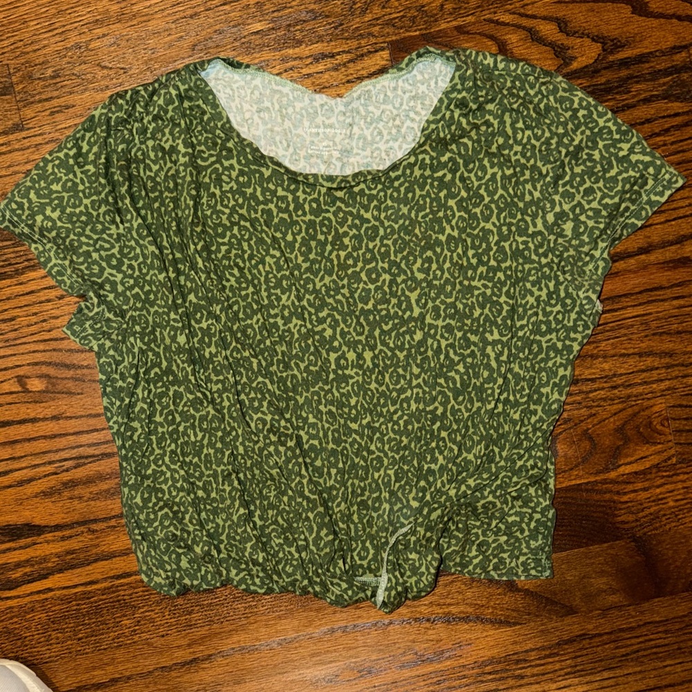 Anthropologie Green Leopard Print Women's Top